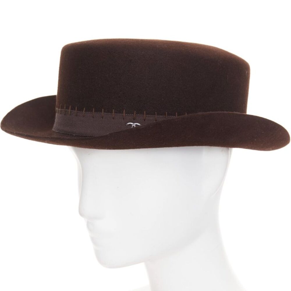Chanel rabbit hair felt CC logo topstitch flat top hat